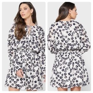 TED BAKER Black Felici Floral Ruched Mini Dress SZ 5 12 US